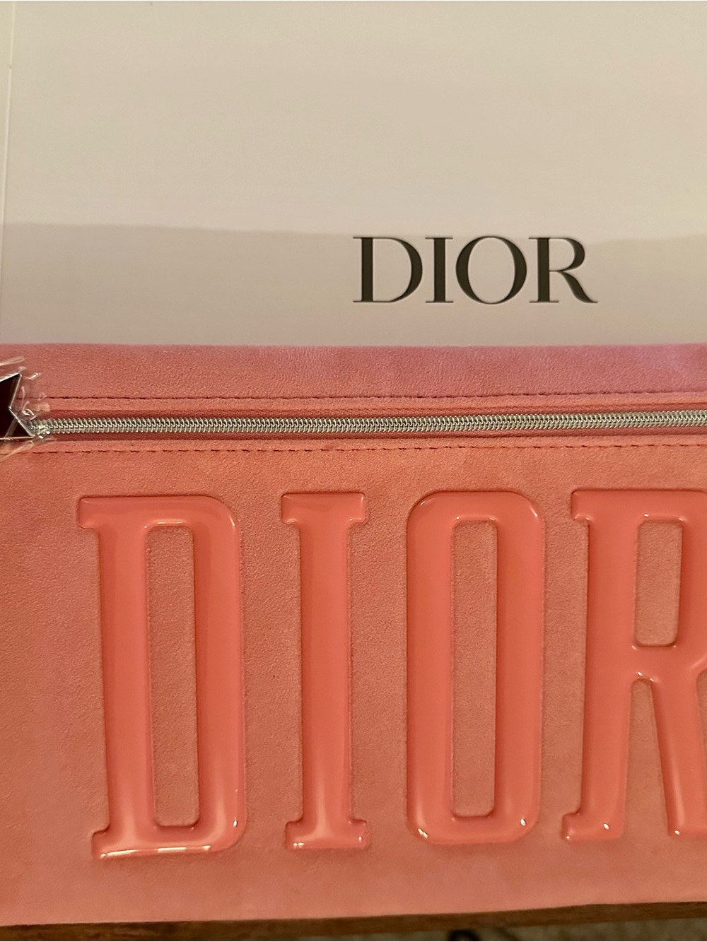 Dior Pink Suede Embossed Logo Clutch